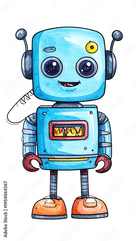 Fototapeta premium Cartoon Robot Character with Headphones.