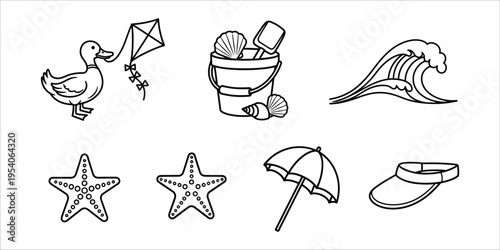 Beach vacation icons and symbols