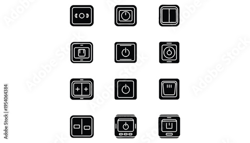 A collection of black and white icons representing various electronic devices