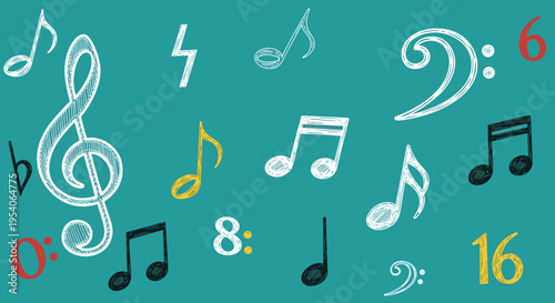 Collection of music notes and symbols.