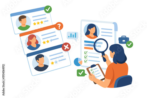 Recruiter reviewing candidate profiles for job hiring process.