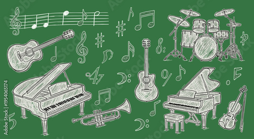 Musical Instruments and Notes Illustration.