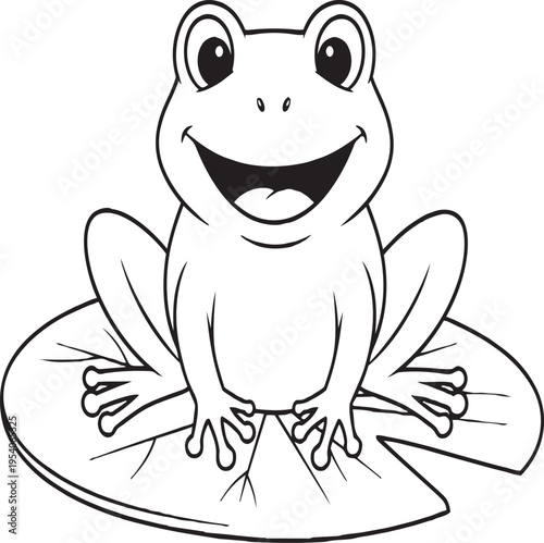 Smiling Frog on Leaf: A cheerful frog with a big, open smile sits contentedly atop a lily pad, embodying joy and the simple beauty of nature.