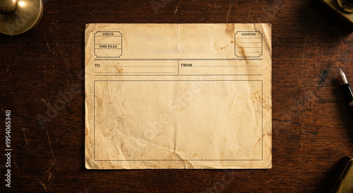 Tableau sur toile Vintage Blank Telegram Message Form Resting on a Wooden Desk