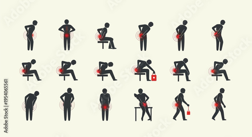 Illustrations of people with back pain.