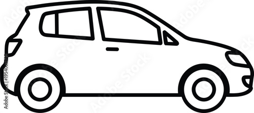 Hatchback car outline, compact vehicle silhouette, automotive transport icon, city car drawing, modern automobile line art, passenger transport, road travel