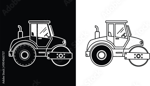 Vector collection of yellow heavy construction machinery icons including excavator bulldozer dump truck mobile crane road roller and concrete mixer for industrial site design