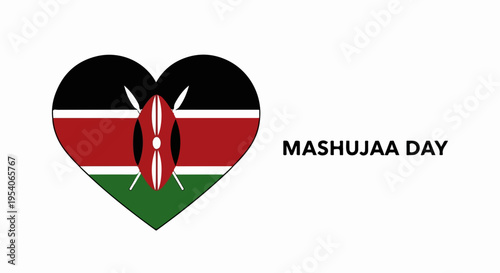 Heart shaped Kenyan flag emblem for Mashujaa Day. Design features national colors representing patriotism, unity, and pride, honoring heroes on Mashujaa Day.