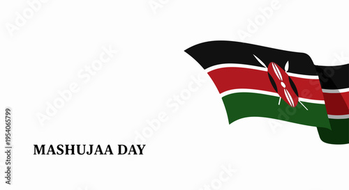 Waving Kenyan flag design celebrating Mashujaa Day, national colors of Kenya banner illustration represents freedom and pride on Mashujaa Day.