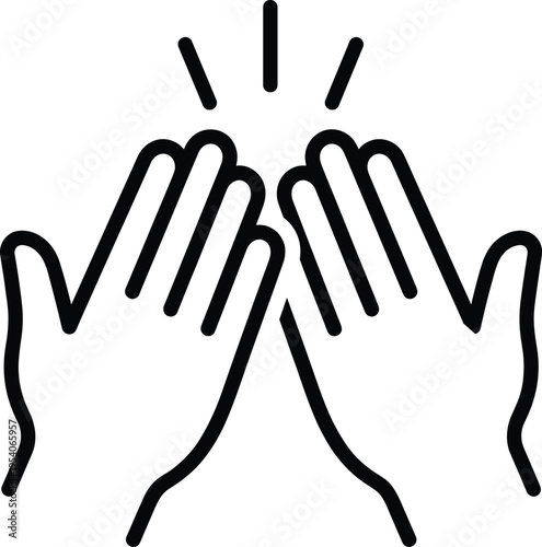 High five line art icon, two hands clapping symbol, success celebration sign, teamwork collaboration vector, religious prayer hands illustration, appreciation greeting
