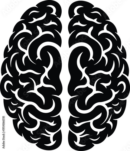 Human brain silhouette icon, minimalist medical anatomy symbol, black neurological mind graphic for psychology education and intellectual concept design