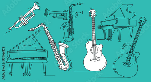 Various musical instruments on display.
