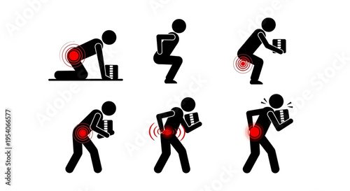 Illustrations of people experiencing back pain.