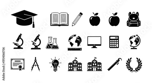 Education and Science Icons Set on Isolated White Background