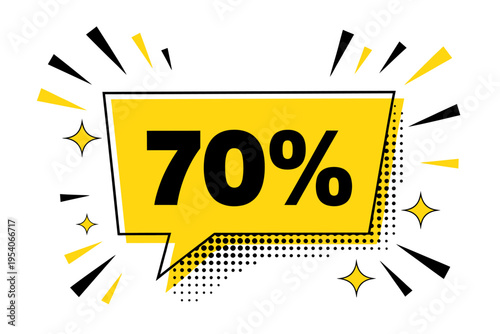 Yellow speech bubble with seventy percent off sale discount text and comic effects
