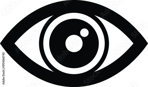 Minimalist black and white human eye icon, creative vision symbol, modern optical vector illustration, iris pupil look graphic