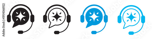 AI customer service support icon, vector illustration, mobile app UI, website poster, virtual assistant headset, smart chatbot, transparent, help, assistance