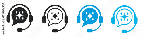 AI customer service support icon, vector illustration, mobile app UI, website poster, virtual assistant headset, smart chatbot, transparent, help, assistance