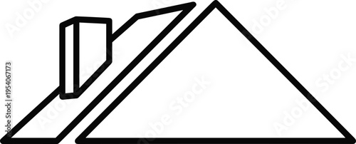 Modern minimalist house roof icon with chimney, black line art construction symbol, residential real estate property logo for housing.
