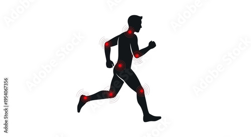 Man running with highlighted muscle points.