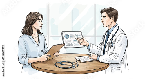 doctor and patient discussing medical chart in clinic