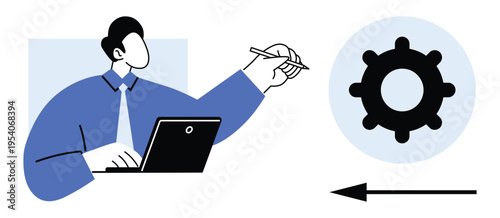 business professional explaining gear mechanism flat design vector illustration