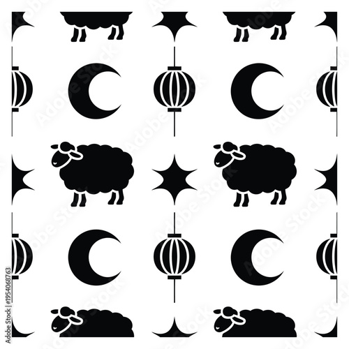 Black sheep crescent moon and lantern pattern lamb