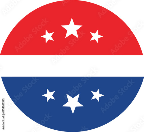 Patriotic election vote button icon, red white blue campaign star silhouette, minimalist political candidate vector illustration for democratic process