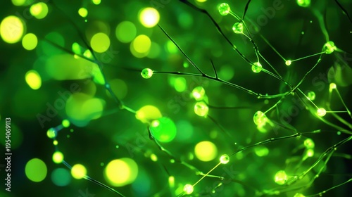 Wallpaper Mural Abstract green bokeh lights and thin branches with glowing nodes representing smart grid connections and clean energy Torontodigital.ca