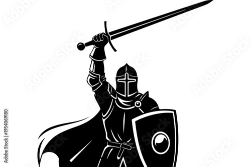 Medieval Knight with Sword and Shield Icon