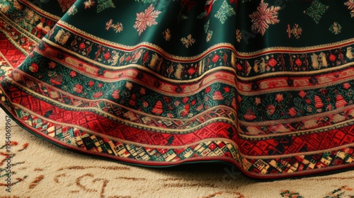Wallpaper Mural Detailed Christmas Tree Skirt with Intricate Holiday Patterns and Festive Border Design, Close-Up View Torontodigital.ca