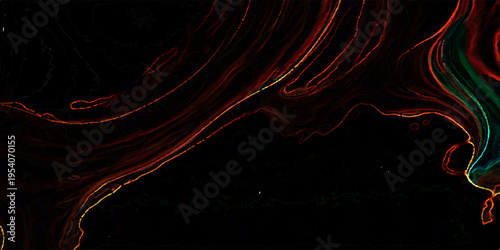 Dark red abstract background with flowing wave lines, glowing light energy, and smooth fractal patterns creating a modern artistic wallpaper design