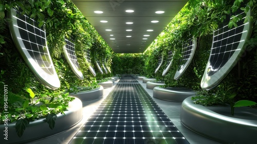 Wallpaper Mural Futuristic solar powered corridor with lush green walls and integrated renewable energy technology Torontodigital.ca