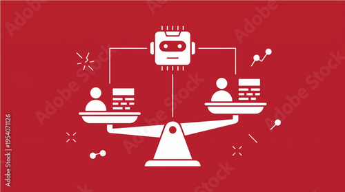 Artificial Intelligence Bias Problem with Unbalanced Robotic Scale Representing Unfair Algorithm Decisions – Vector Illustration