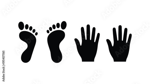 Childs foot and hand prints icon design for baby care parenting childhood memory, cute infant footprint and handprint symbols for family keepsake nursery and newborn concept
