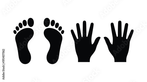 Childs foot and hand prints icon design for baby care parenting childhood memory, adorable baby hand and foot imprint symbols for parenting
