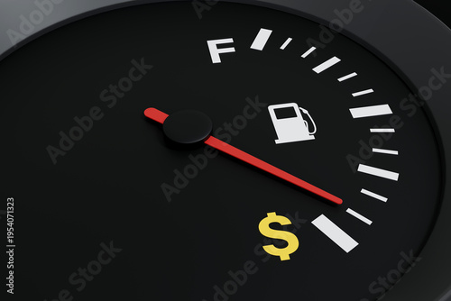 Fotografía Fuel price increase concept with oil barrel, nozzle and coins on fuel gauge show