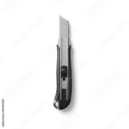 A black and silver box cutter with a retractable blade
