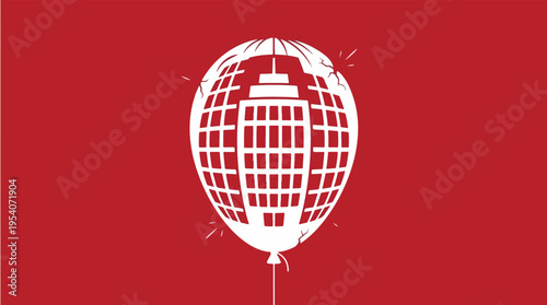 Business Expansion Pressure with Inflating Corporate Building Balloon Representing Growth Risk – Vector Illustration