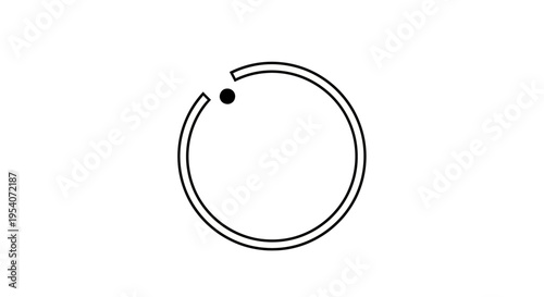 Minimalist Black Dot and Arc Inside a Circle, Representing Movement and Connection on an Isolated White Background