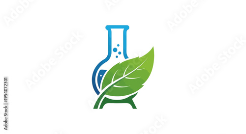 Erlenmeyer Flask with Green Leaf Inside, Symbolizing Biotechnology and Sustainable Science on an Isolated White Background