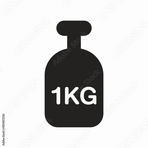 A black icon representing a one kilogram weight used for measuring mass in physical science labs isolated on white background, Vector, illustration
