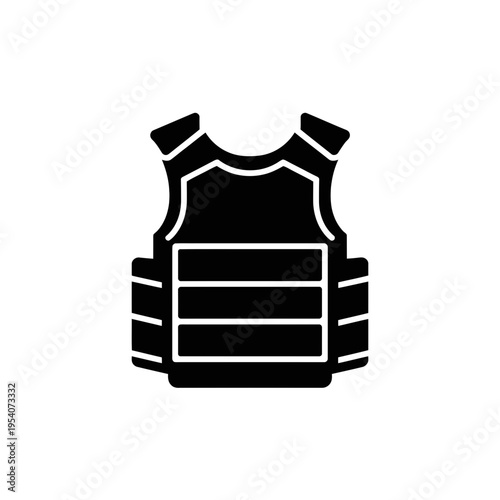 A black silhouette icon representing a tactical bulletproof vest for military and police personnel isolated on white background, Vector, illustration