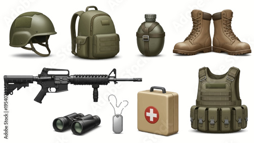 Military gear and equipment for combat and survival