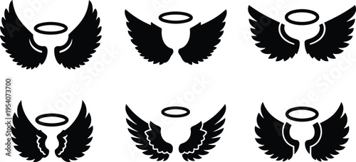 Set of Angel Wings and Halo Icons
