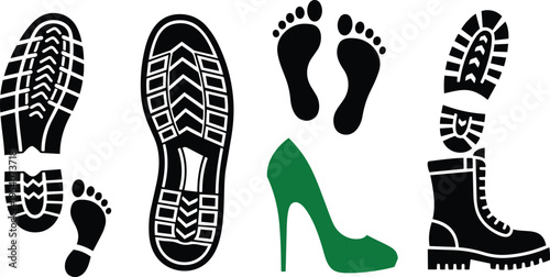 Footprints and Shoe Print Silhouette Icons