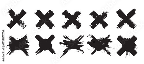 Hand drawn check marks crosses circles and boxes set, sketch style validation icons collection for design, forms, and user interfaces.