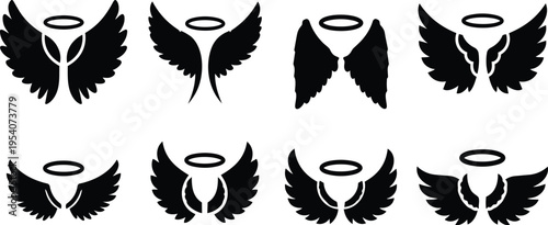 Set of Angel Wing and Halo Graphic Icons