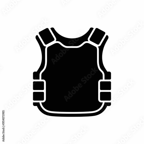 Black silhouette icon representing a tactical bulletproof vest for personal body protection gear isolated on white background, Vector, illustration