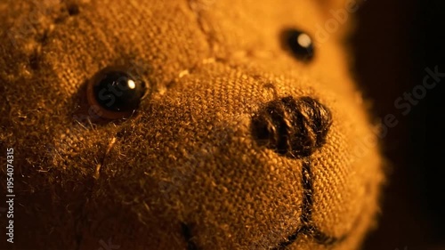 Teddy Bear Closeup Facing Camera Slowly.